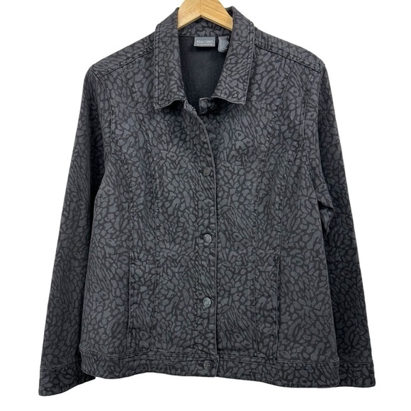 Chico’s Black Gray Animal Print Denim Jean Jacket, size 3 - Picture 1 of 8